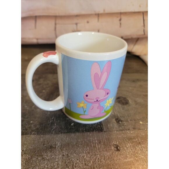 Ceramic pink bunny spring flower bird cup mug Decor Easter - Picture 2 of 7